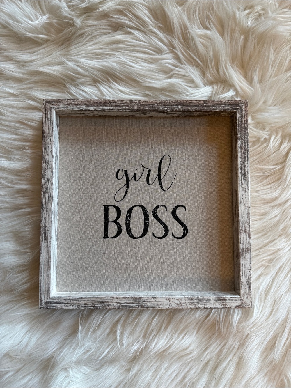 'Girl Boss' Framed Wall Art - Beige Linen Canvas with Black Lettering
